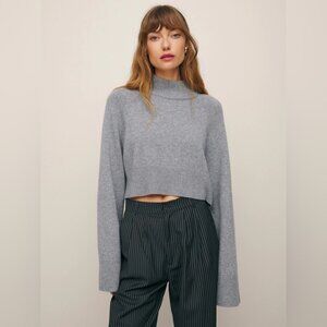 Reformation Garrett Cashmere Cropped Turtleneck Sweater Grey XS